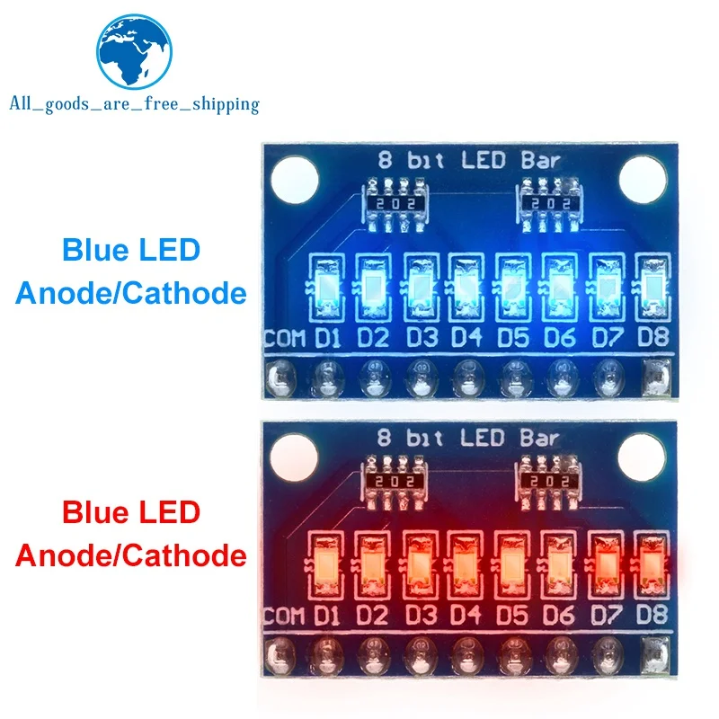 TZT 3.3V 5V 8 Bit Blue /  Red Common Anode / Cathode LED Indicator Module Diy Kit For Arduino NANO UNO Raspberry pi 4 Nodemcu V3