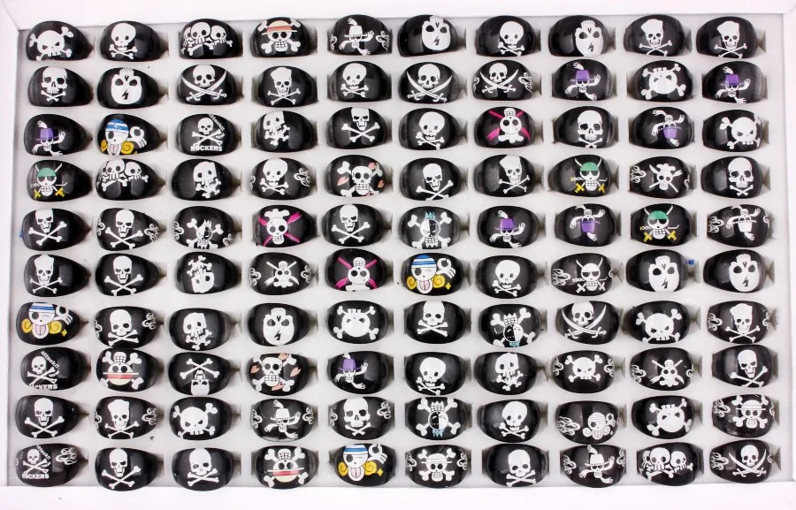 Wholesale Lots 20pcs Men\'s Skull Skeleton Black Resin Lucite Children/Kids Rings