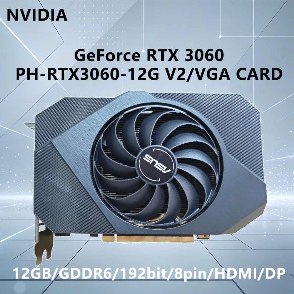 

Видеокарта ASUS RTX 3060 12 ГБ GDDR6 (PH RTX3060 12G V2) с PCI-E 4.0, HDMI, DP, 8-контактным разъемом, блоком питания 450 Вт для настольных ПК