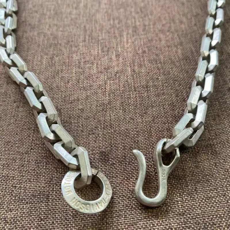 Unisex Weiße Kupfer Matt Quadratische Gliederkette Retro S-Haken Choker Punk Streetwear Schmuck für Männer und Frauen – Detail 4
