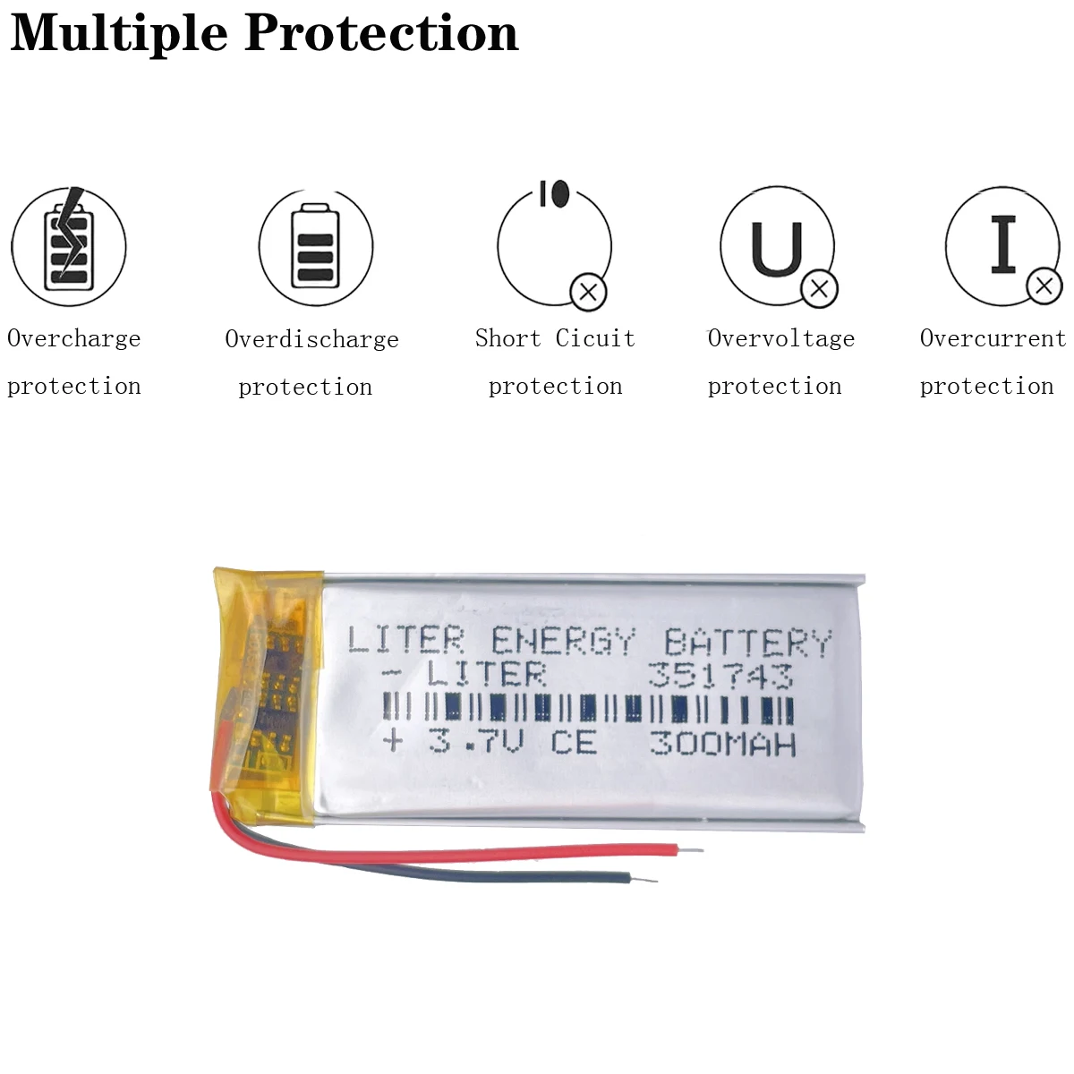 3.7V 300mAh 351743 Rechargeable li Polymer Li-ion Battery For sony walkman NWZ-B143F YP-U5 MDR-EX31BN player BT earphone battery