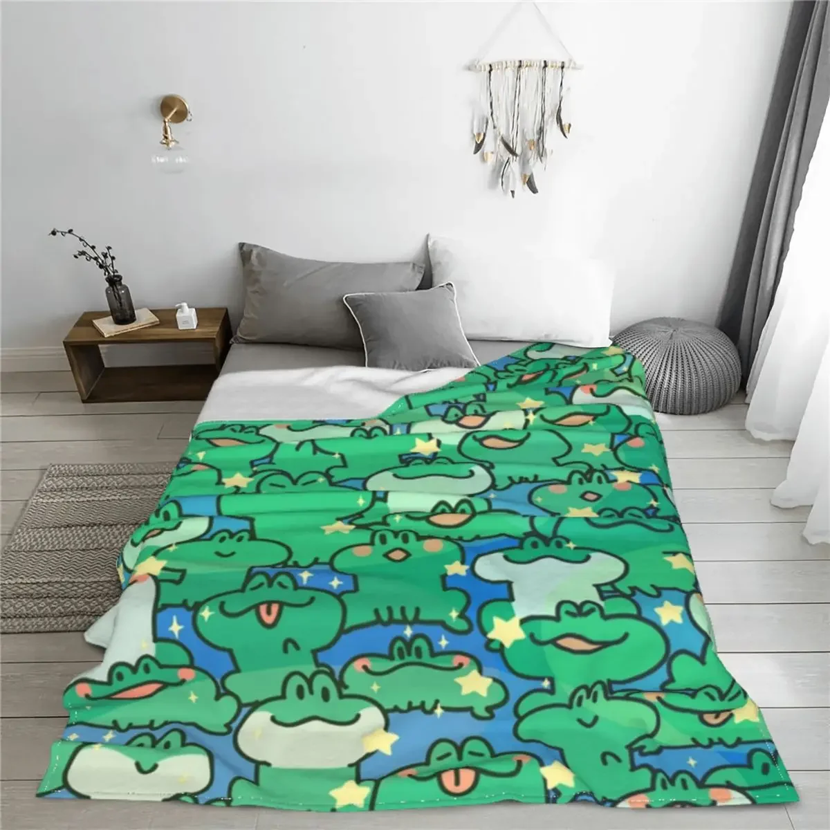 Frogs Doodle Summer Flannel Throw Blankets Kawaii Boys Girls Gifts Cute Animal Blanket for Sofa Car Super Soft Bedspread