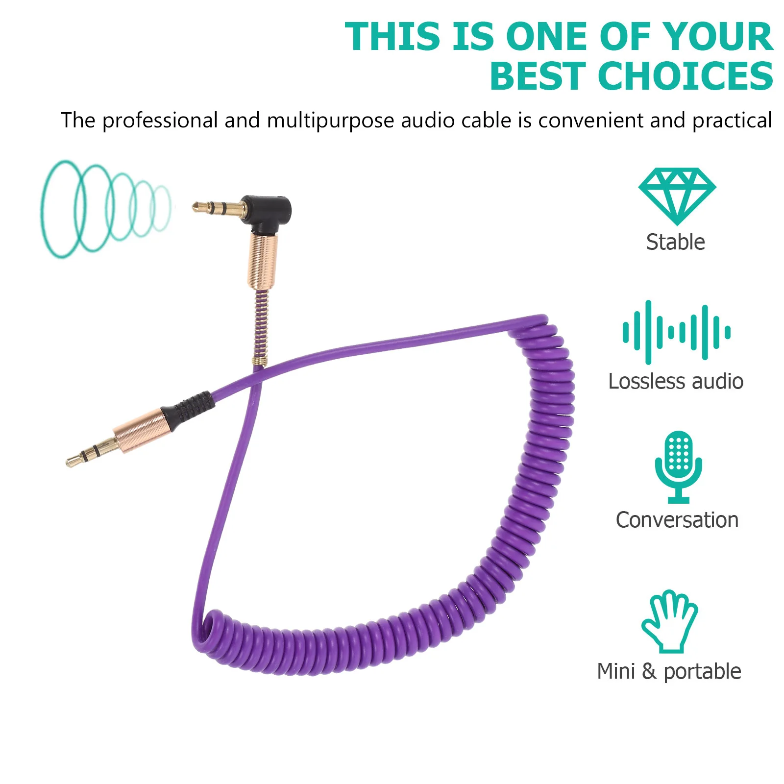 

4 Pcs Coiled Headphone Cable Audio AUX Speaker Cables Accessories Stereo Soft Rubber