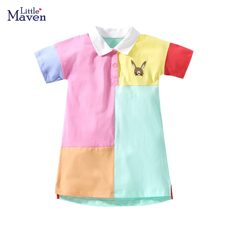 Little maven Girls Dress 2024 Summer Animal Appliques Children's POLO Dresses for Kids Clothes Cotton Baby Girls Casual Dresses