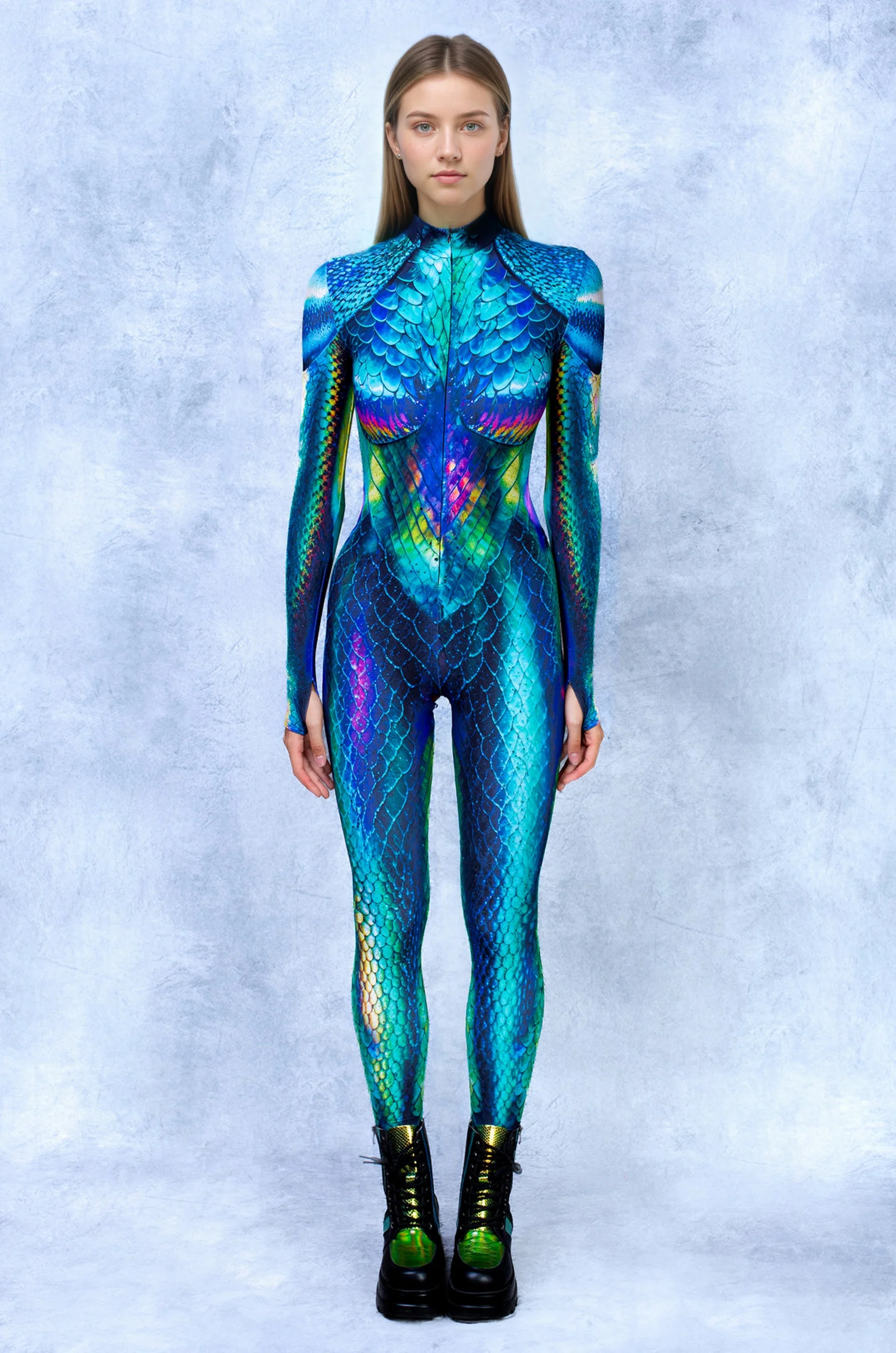 Sexy Schlangenmuster-Bodysuit, Bunter Party-Morphsuit, Ferien-Outfit mit Waldthema, Reißverschluss-Halloween-Zentai-Anzüge, Rave-Outfits 2026 – Detail 3
