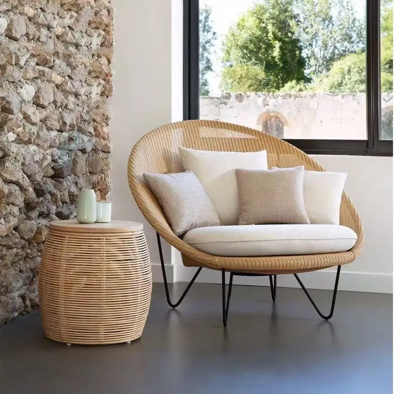 Nordic solid wood outdoor leisure rope sofa chair