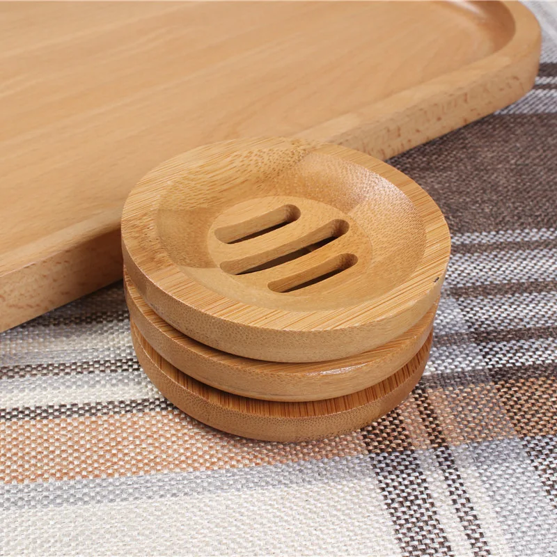 200pcs Round Bamboo Soap Dish Environmentally Friendly Natural Handmade Box Mini Bathroom Holder 8.2*1.3cm ni125