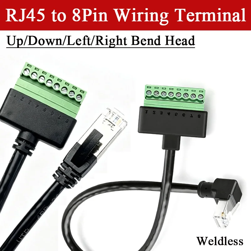 RJ45 to 8Pin Adapter No Welding Extension Cable RJ45 Up/Down/Left/Right Bend 8Pin Green Wiring Terminal with 0.2-5meters Wire