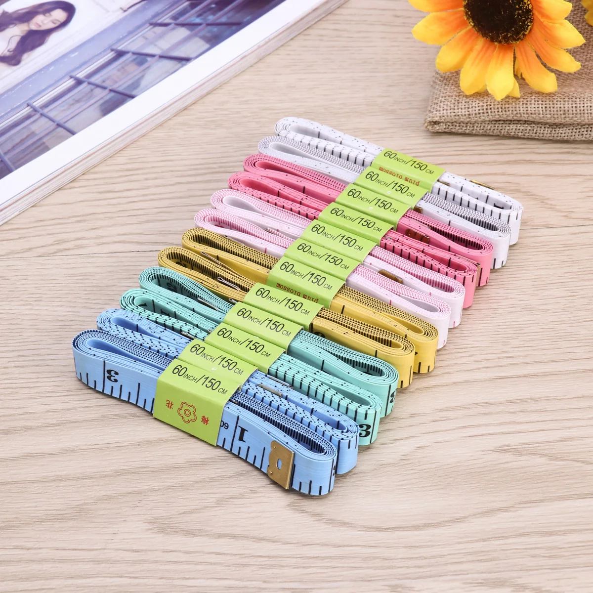 12Pcs Measuring Tape Flexible Plastic Lightweight Durable Cloth Tape Tailor Sewing Tool for Measuring Flat Rounded Surfaces