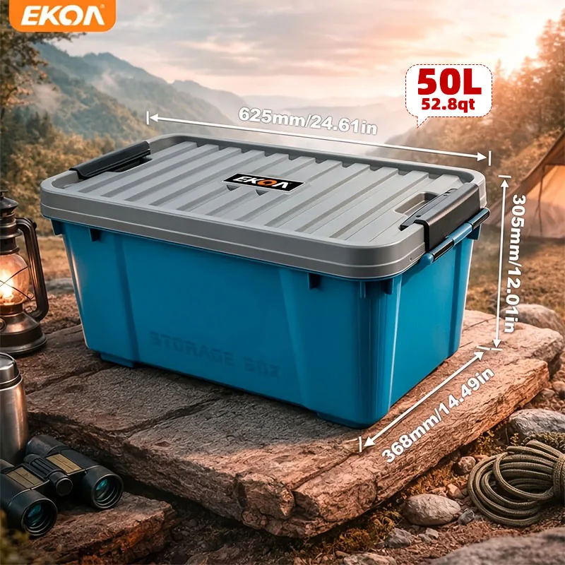 EKOA 1 Pack 50L/52QT Heavy Duty Storage Bins with Lid, Stackable Plastic Storage Bins  for Garage, Closet, Shelf,