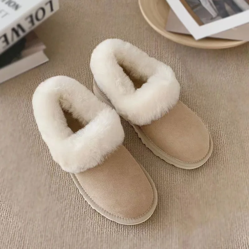 100% Sheepskin Leather Women Flats Casual Moccasins Driving Shoes Natural Fur Wool Snow Boots  Fashion Comfortable