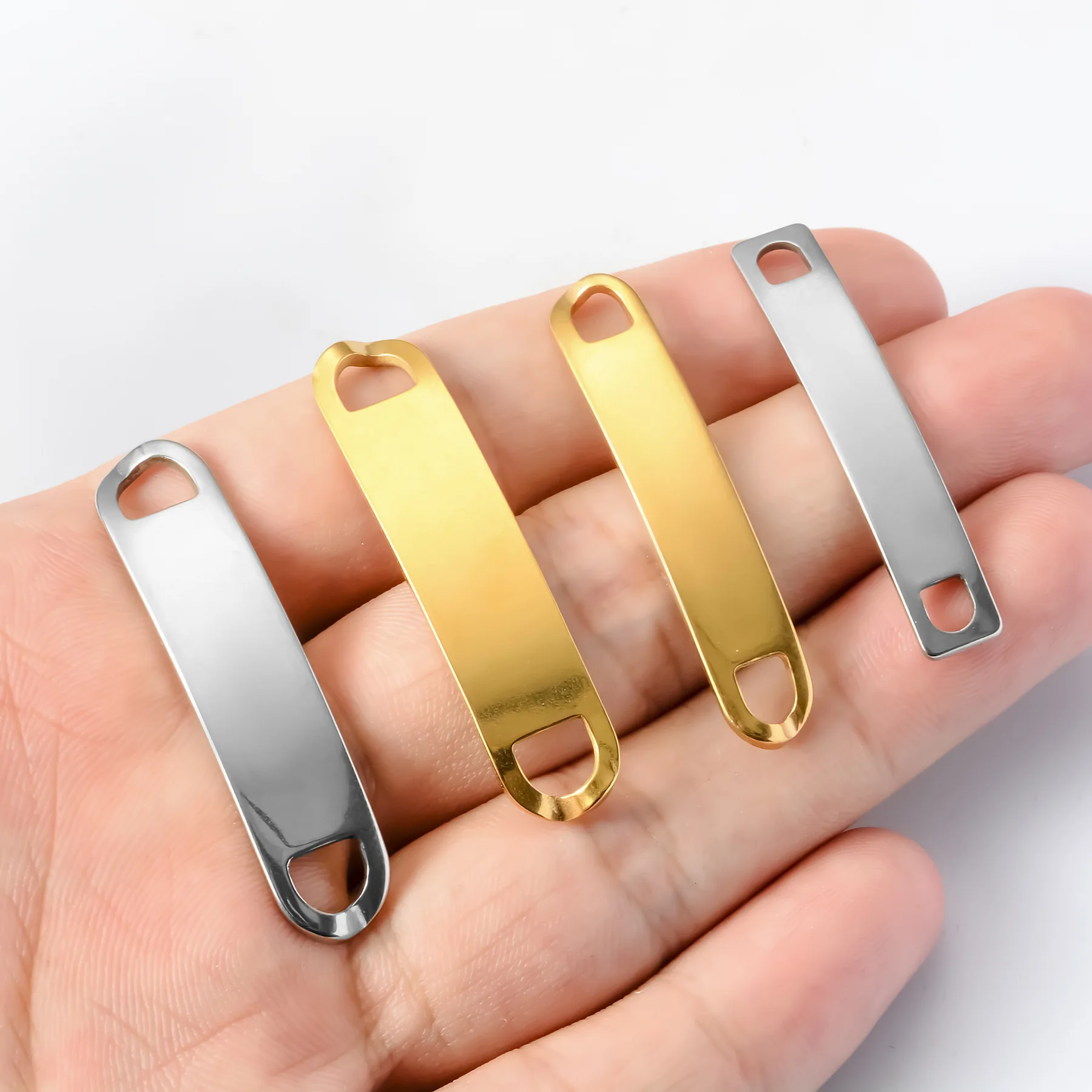 10 Teile/los Edelstahl Rechteck Gold/Silber Ton Stecker Charms für DIY Armbänder Armreif Halsketten Schmuck Machen – Detail 4