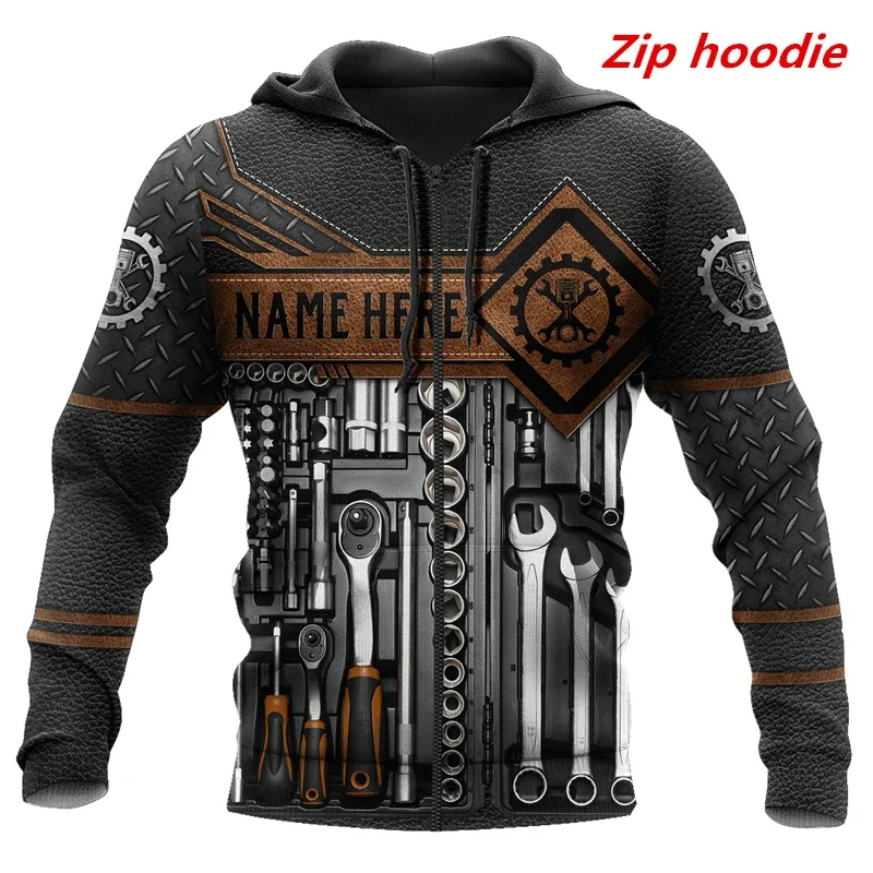 Fashion Zip Hoodie Name Mechanic 3D Full Body Print Men's Fall Hoodie Unisex Streetwear Casual Sweatshirt