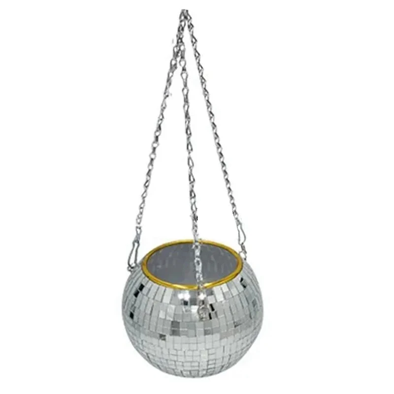 BEAU-Disco Ball Round Flower Pot Hanging Basket Plastic Mirror Plant Planting Pot Succulent Flower Pot