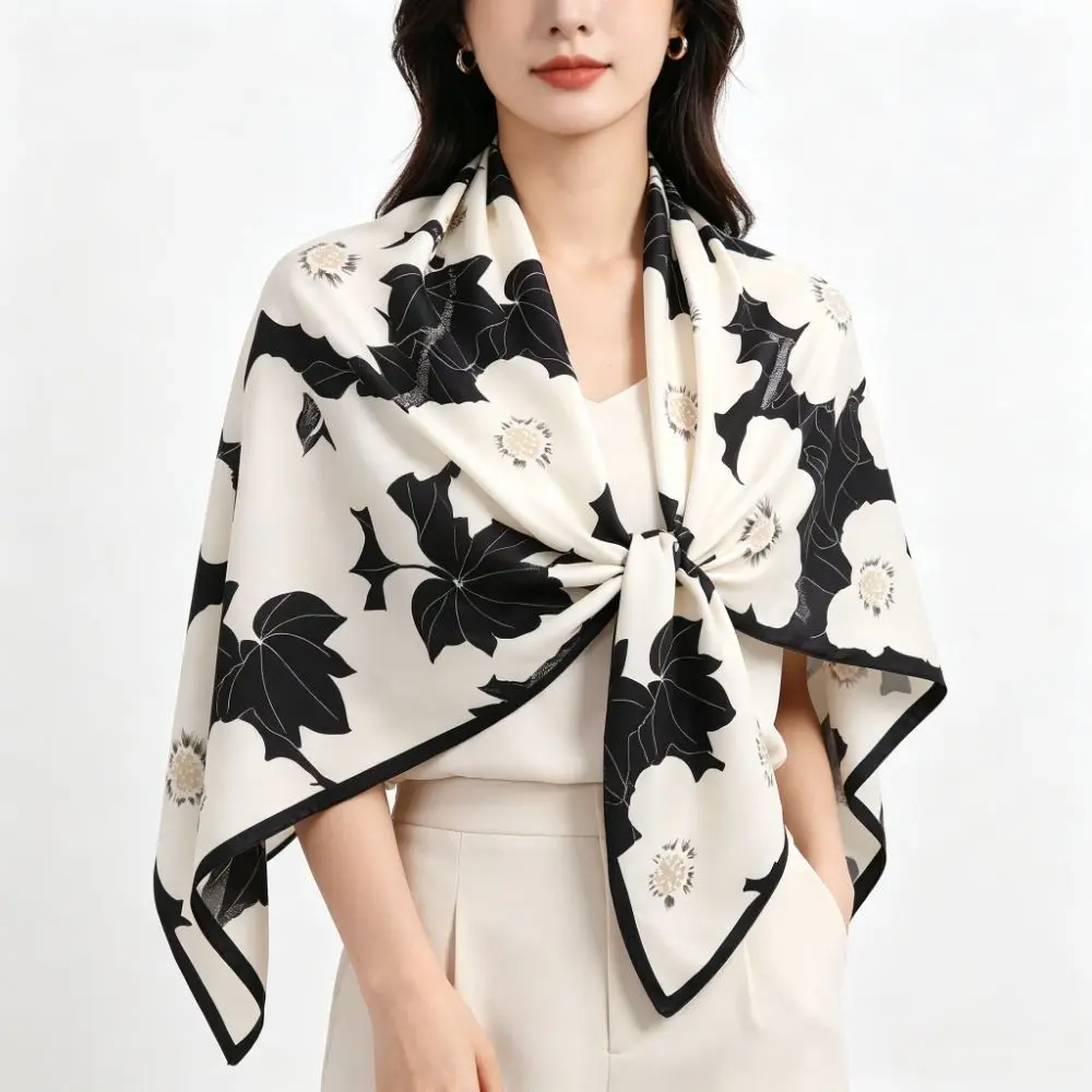 Women Triangular Scarf Vintage Oil Painting Floral Print Headscarf Lightweight Multi-functional Hijab Wrap Shawl Fashion Ladies