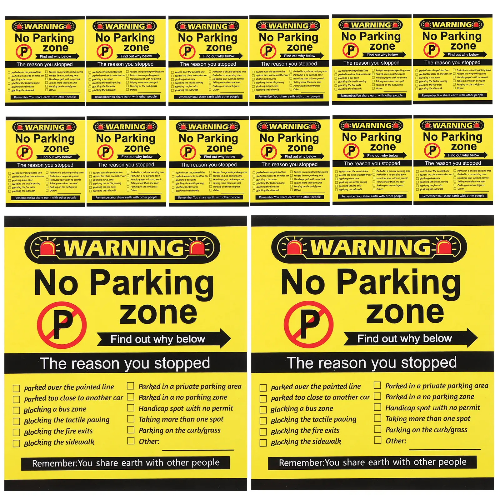 100Pcs Parking Violation Cards Funny Humorous Warning Notes Multi Reason Bad Parking Reminder Stickers Road Safety Signs