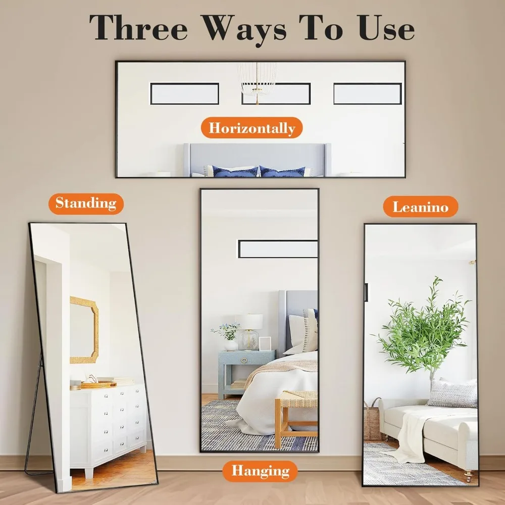 กระจกตั้งพื้นแบบเต็มตัว โครงอะลูมิเนียม ขนาด 64x21 นิ้ว สำหรับห้องนอน ตกแต่งบ้านสไตล์โมเดิร์นเรียบง่าย ตัวเลือกแบบแขวนหรือวางพิง