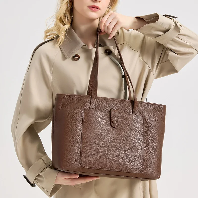 Women's Fashion Top-grain leather Bag Ladies Retro Large Capacity Commuting Genuine cowhide leather Handbag Luxury Designer bag