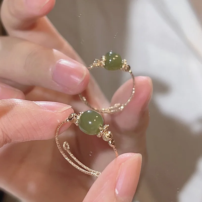 Bague réglable en Jade chinois pour femmes, accessoires quotidiens simples et personnalisés, bijoux