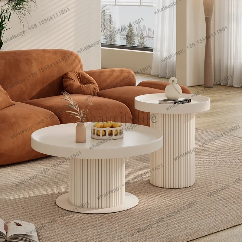 FG French Ornaments Table Round High Sense Minimalism Modern Small Tables Set Clear Aesthetic Design Salontafel Room Furniture