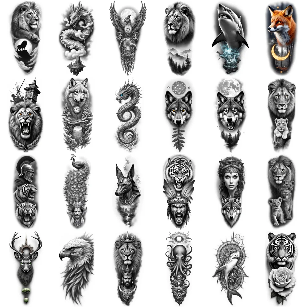 

12pcs Temporary Tattoo Realistic Temporary Tattoos Shark Peacock Fox For Male Thigh Adult