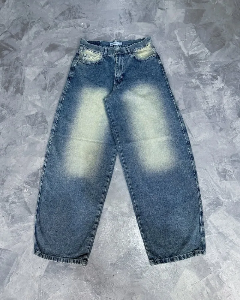 Harajuku Gothic Y2K تصميم نمط المرح الرجال الجينز العصرية الرجعية المألوف تنوعا واسعة الساق السراويل روك الشرير شارع العليا السراويل