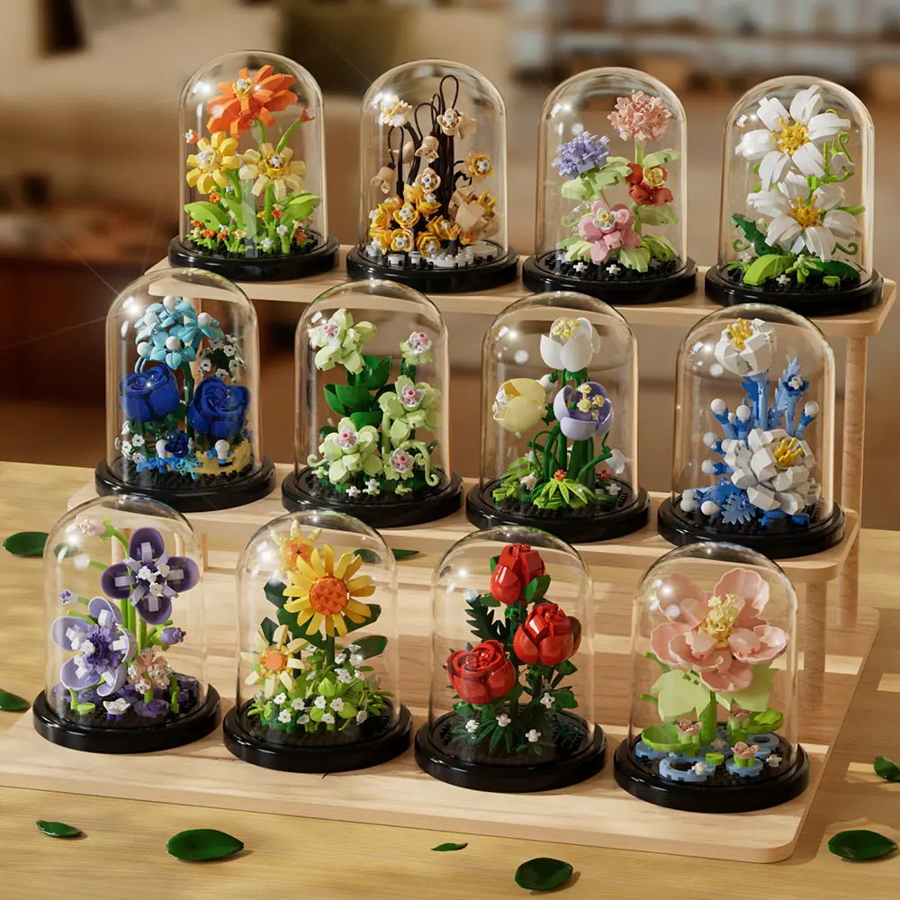 Diy Micro Flower Building Blocks Mini Bricks Particles Eternal Life Flowers Home Decoration Assembling Puzzle Toy Christmas Gift