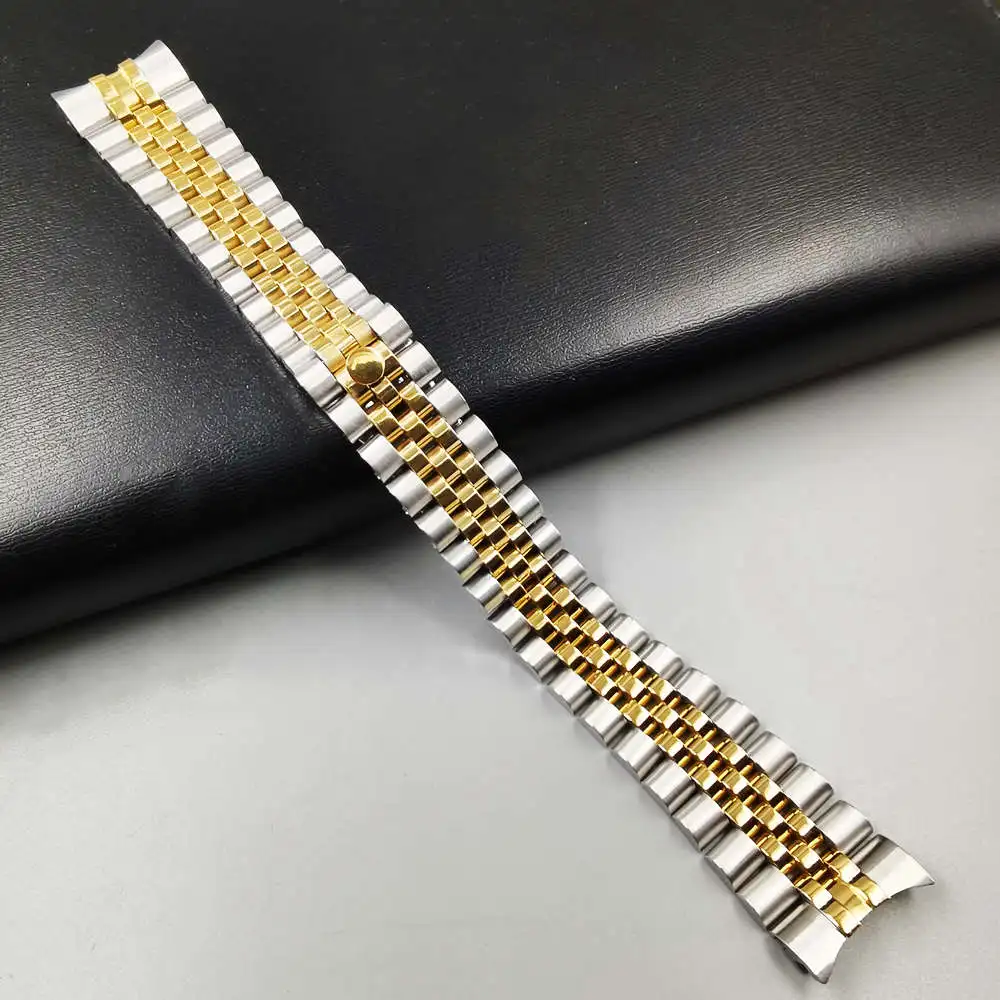 

20mm 316L Stainless Steel Solid Curved End Jubilee Hidden Clasp Watch Band Strap Bracelet Fits for RLX 116200 116233 116234