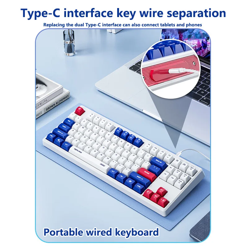 Imagem -03 - Chave Teclado com Fio Grgb Interface tipo c Botão Mute Jogo Escritório Portátil Mudo Livre Estilo Mech 87 Chaves Infoot26