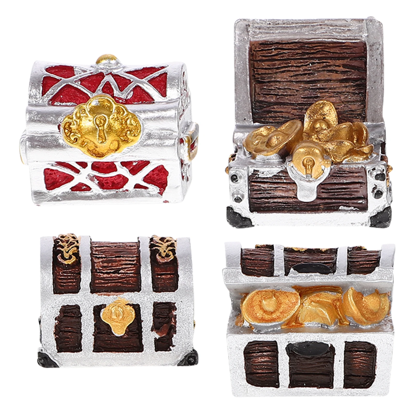 

4 Pcs Decoration Undersea Treasure Chest Ornaments Household Fish Tank Aquarium Resin Realistic Child Decorations