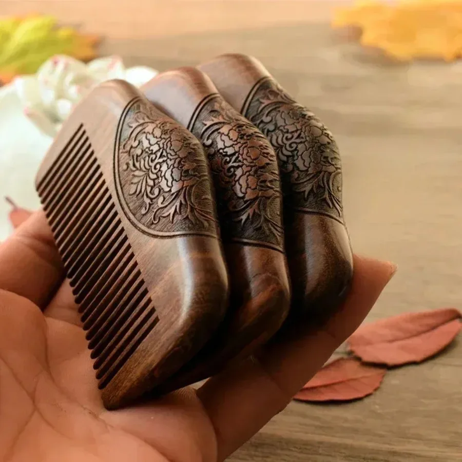 Pocket Wooden Comb | Natural Black Wood Superfine Teeth | Anti-Static Dandruff Beard Comb, for Hairstyle Design