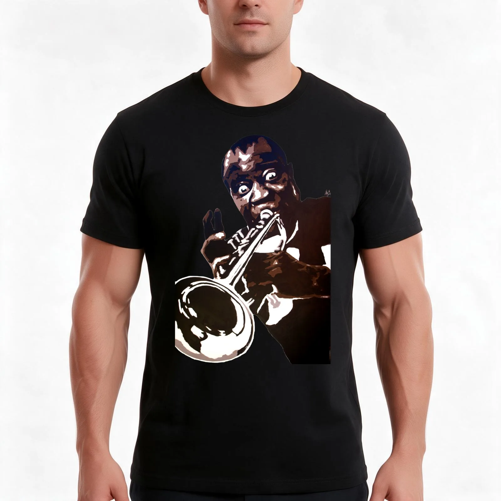 Louis Armstrong T-Shirt, Summer Casual Cotton Tee, Oversized Streetwear Tops, Vintage Graphic Print, Loose Fit Short Sleeve