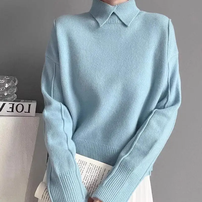 

Soft sweater autumn winter new slim pullover bottoming shirt western style tops for women with lapel sweater Fashion Hot Style