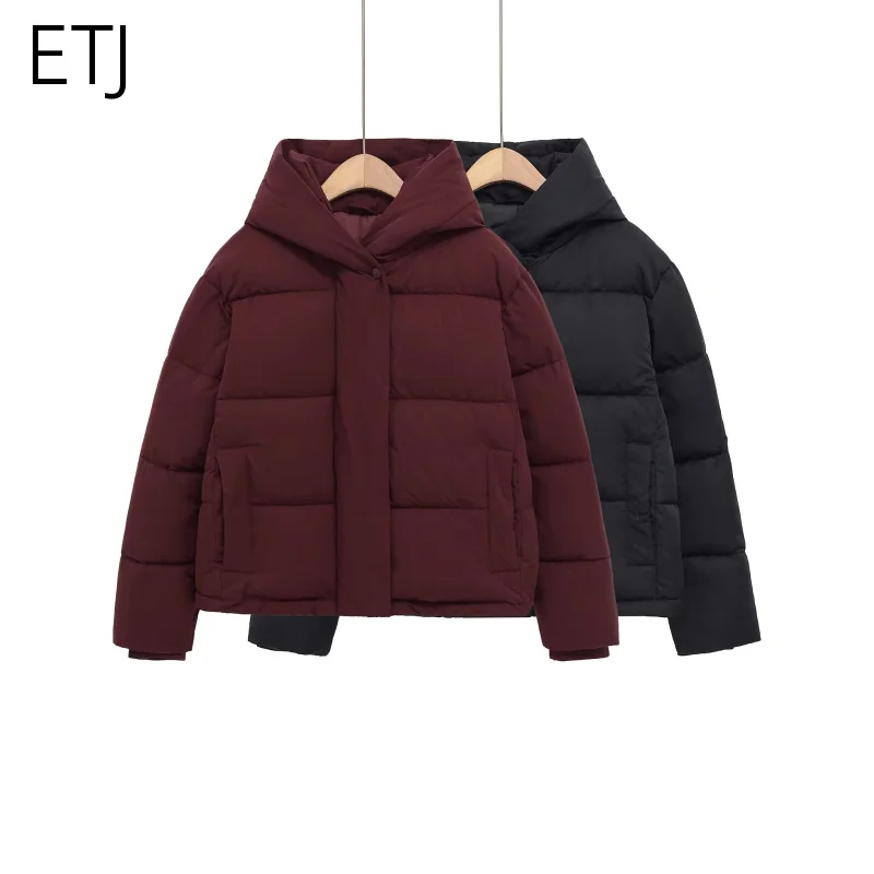 

ETJ 2025 women's winter new short hooded waterproof and windproof thick jacket fashion quilted warm jacket