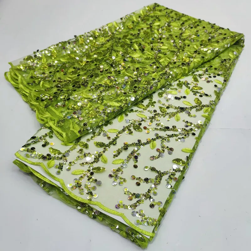 

French Lace Embroidered Sequins Mesh Tulle Fabric 5 Yards African Casual Occasional Wear Fashionable Latest TS1122