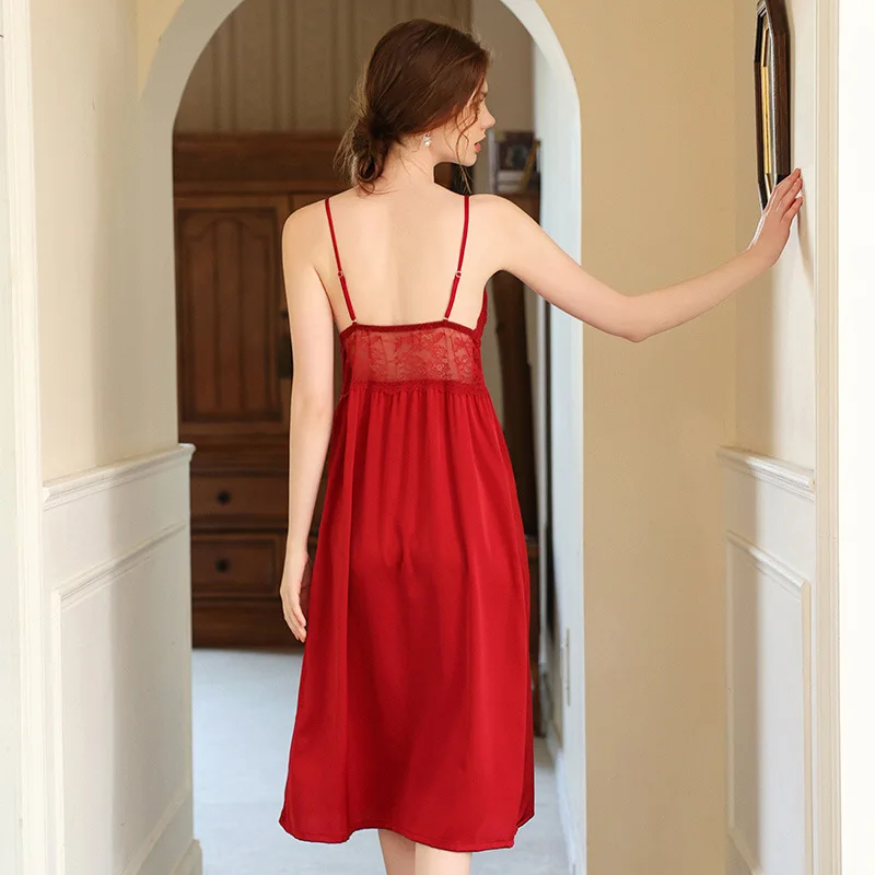 Night Dress Women Sexy Girl Sleepwear Lace Women's Nightdress Silk Pijama Woman Dress Female Nightwear Ladies Homewear2022