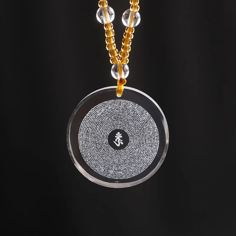Crystal Carving Car Hanging Shurangama Curse Pendant Round Crystal Figure Buddha Statues Scripture Six-character Mantra Charms