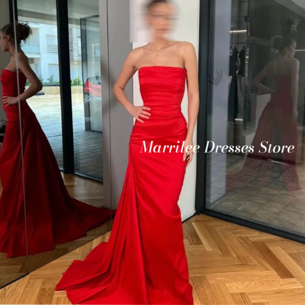 Marrilee Customized Strapless Mermaid Pleated Stain Sexy Evening Dress Floor Length Sleeveless Backless Simple Party Prom Gown