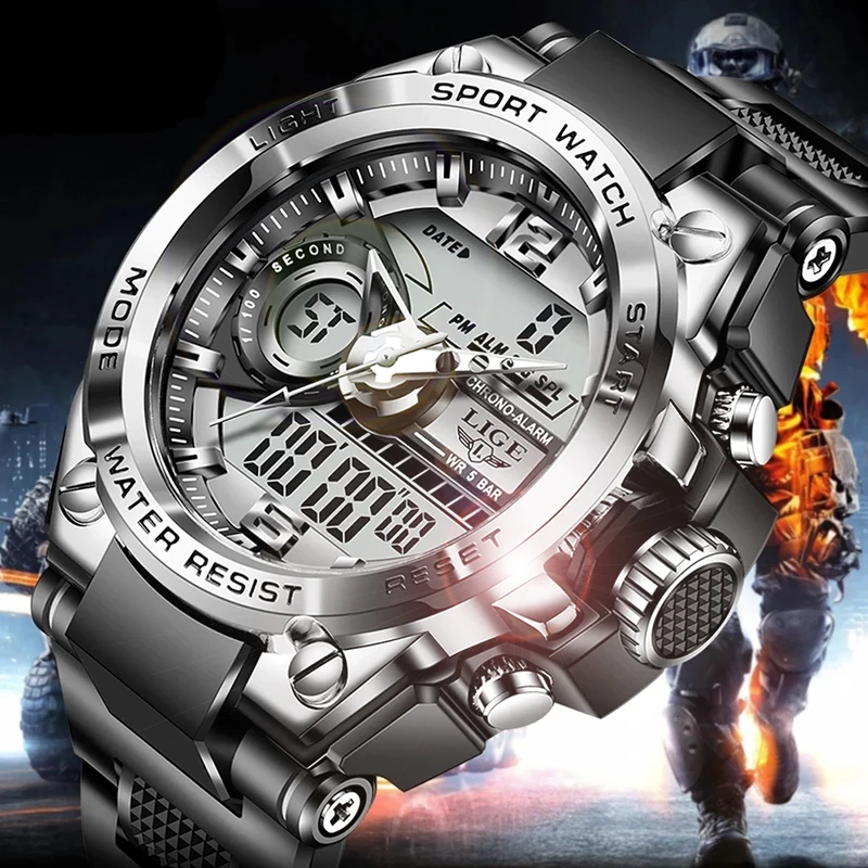

LIGE лучший бренд военные часы для мужчин модные спортивные кварцевые наручные часы водостойкие светодиодные светящиеся цифровые мужские часы с датой Reloj