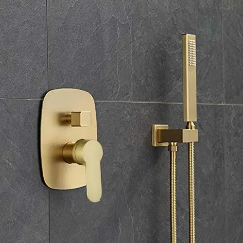 Bathroom Luxury Modern Brass Brushed Gold 10 Inch Wall Mount Single Handle Best Concealed Thermostatic Shower Set Rainfall