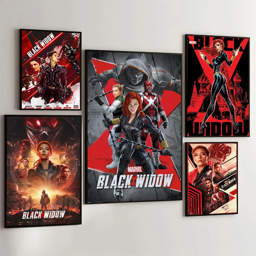 Black Widow Movie TV Poster Self-adhesive Art Waterproof Paper Sticker Coffee House Bar Room Wall Decor