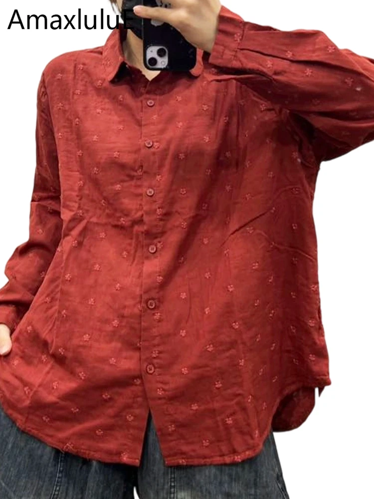 

Amax LuluE 2026 Spring Causal Loose Cotton Linen Tops Ladies Fashion Vintage Soild Blouses Womens Chinese Classic Floral Shirts