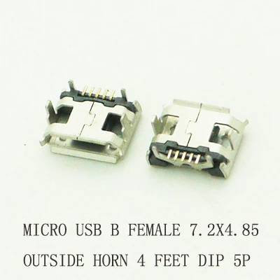 10PCS Micro USB 2.0 Connector 5P DIP B Type Phone Charing Connector USB 2.0 Jack Female Socket 4.8X7.2 or 4.8X5.6mm Horn