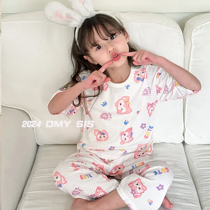 Disney Winnie The Pooh Pajamas Children\'s Bamboo Fiber Cartoon Loungewear Breathing Cotton 7 Minutes Air Conditioning Clothing