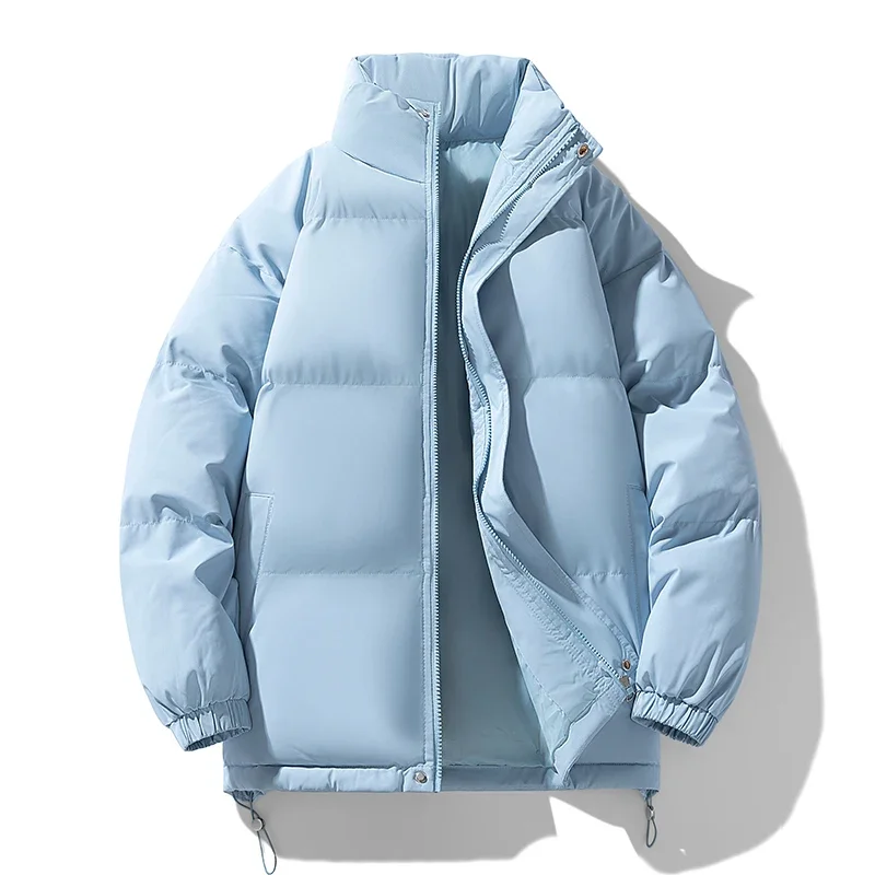 Unisex Stand Collar Puffer Jackets Autumn Full‑Zip Parkas Men Women Drawstring Hem Elastic Cuff Warm Winter Casual Padded Coats
