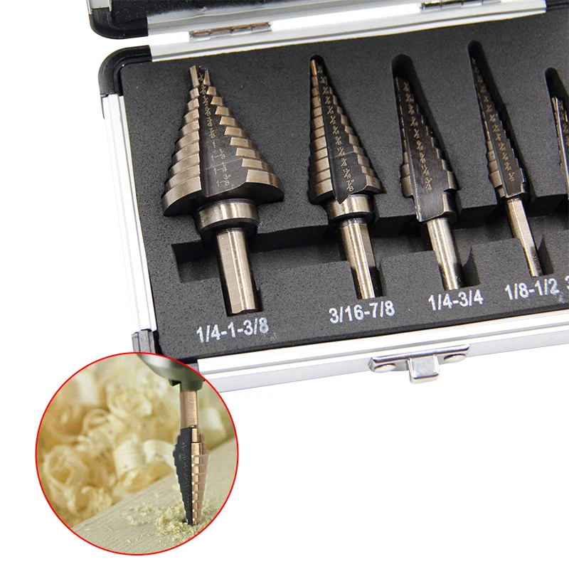 British style roasted yellow step drill triangular straight groove blacken pagoda drill aluminum box Power tool drill accessory
