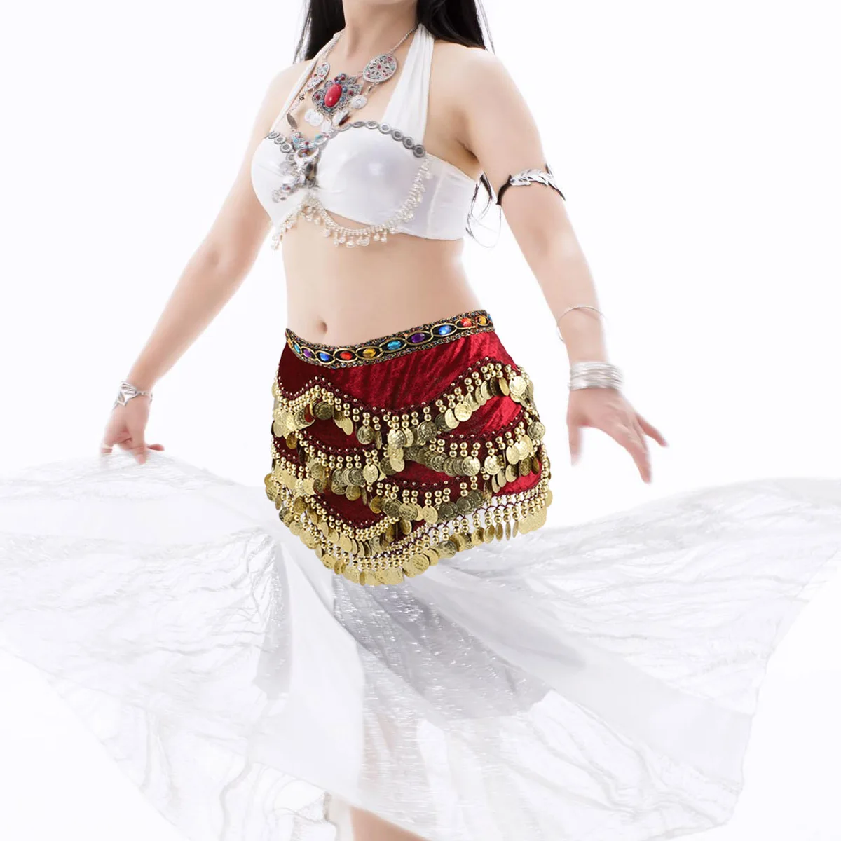 1Pcs Belly Dance Belt Dark Red Durable Comfortable Tie Design Hip Scarf Wrap Lightweight for Performance Practice