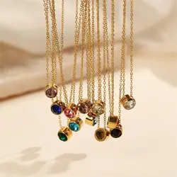 CARLIDANA Hot Sale Round Rhinestone Choker 12 Months Birthday Necklaces Jewelry 14K Gold Plated Stainless Steel Birth Stone