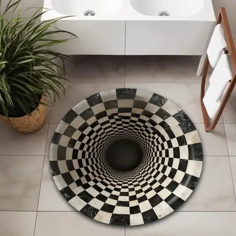 3D Optical Illusion Rug, Hypnotic Black & White Vortex Carpet, Creates A Mesmerizing Infinite Abyss in Your Room Floor Decor