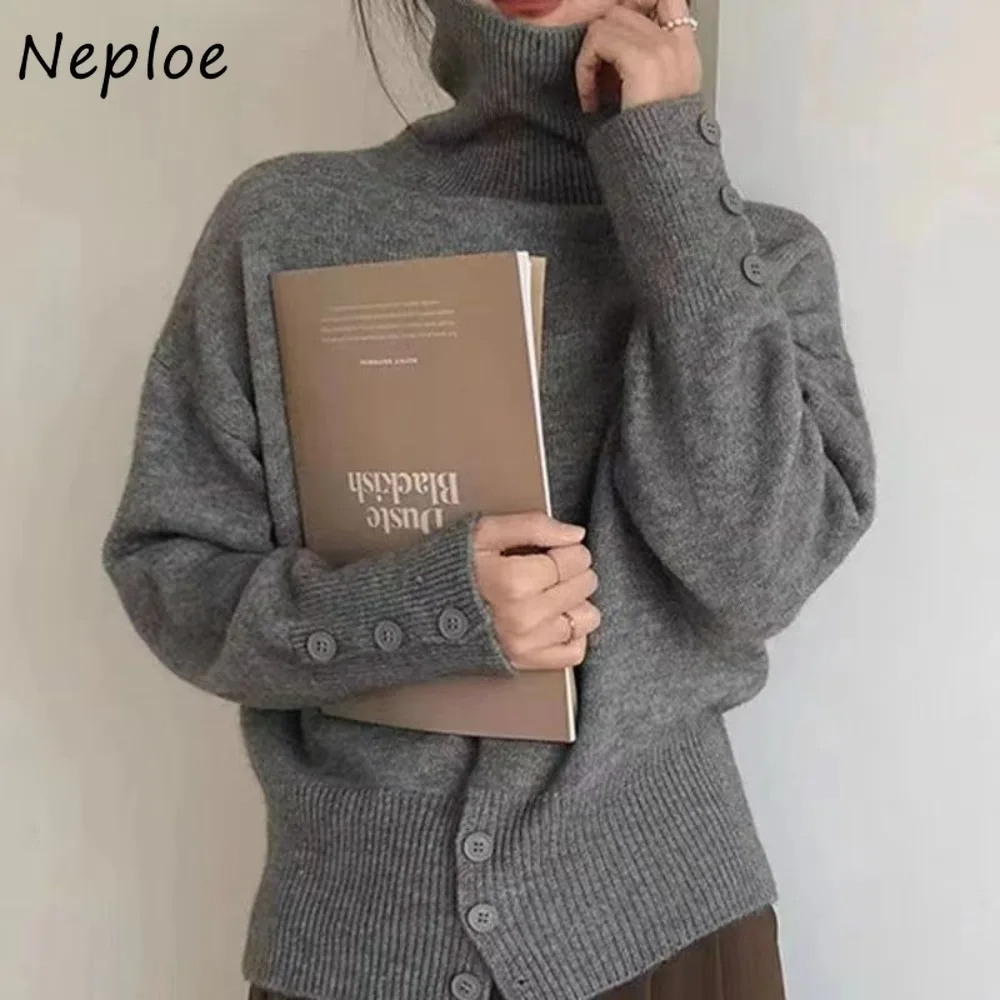 

Neploe персонализированный простой офисный женский тонкий трикотаж однотонный водолазка с высокой талией новые свитера винтажный корейский шикарный ленивый новый джемпер